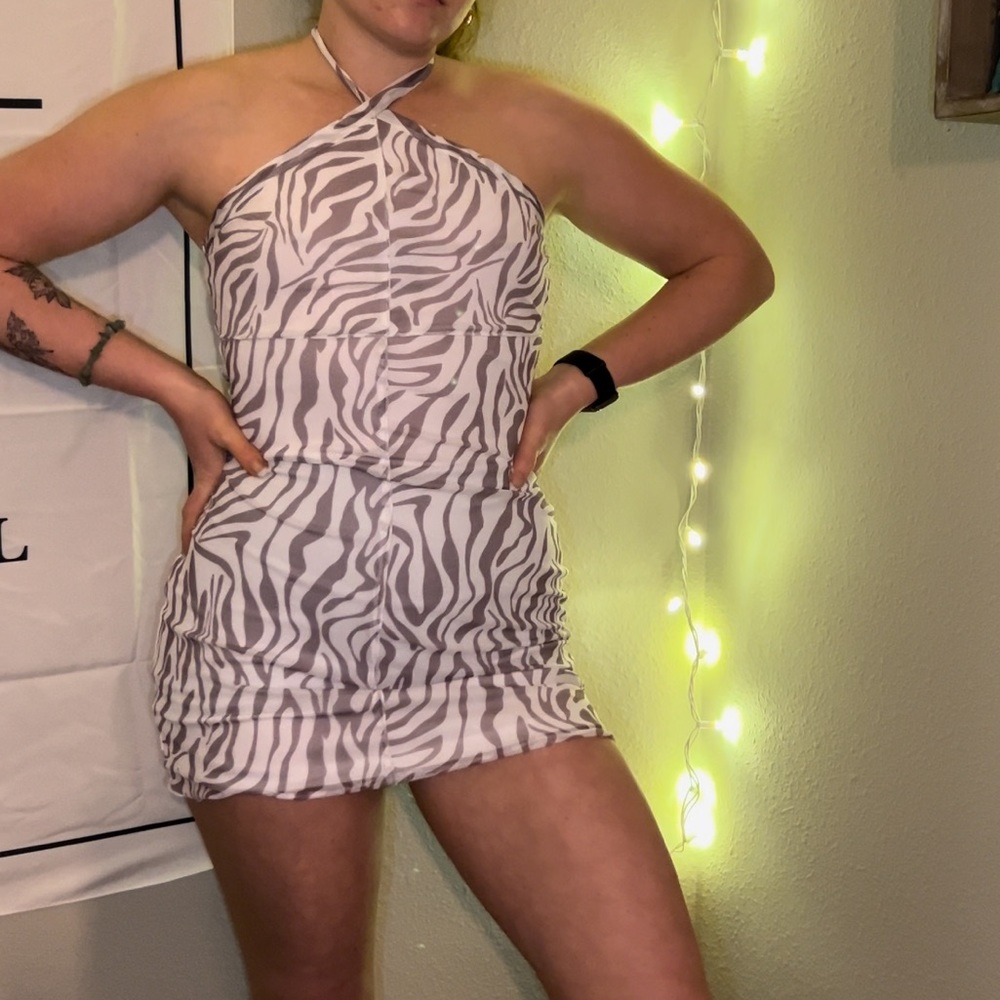 halter neck mini dress